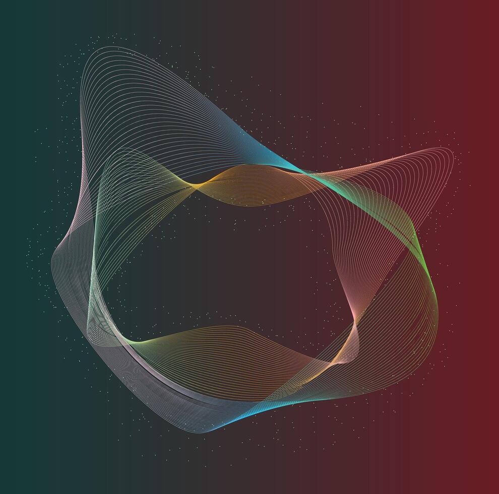 A vibrant abstract design with flowing, colorful lines forming a circular shape against a dark background. vector