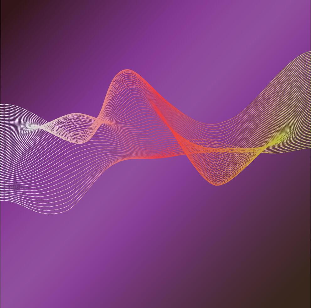 A dynamic, abstract image featuring a vibrant, flowing wave of interconnected lines in shades of orange and yellow against a deep purple gradient background. vector