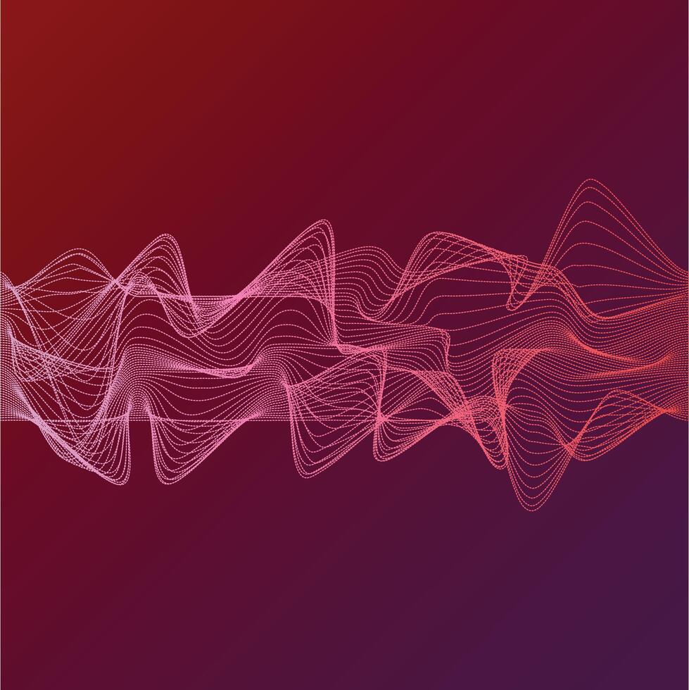 A vibrant, abstract image featuring a dynamic, flowing wave of interconnected lines in shades of pink and red against a deep purple gradient background. vector