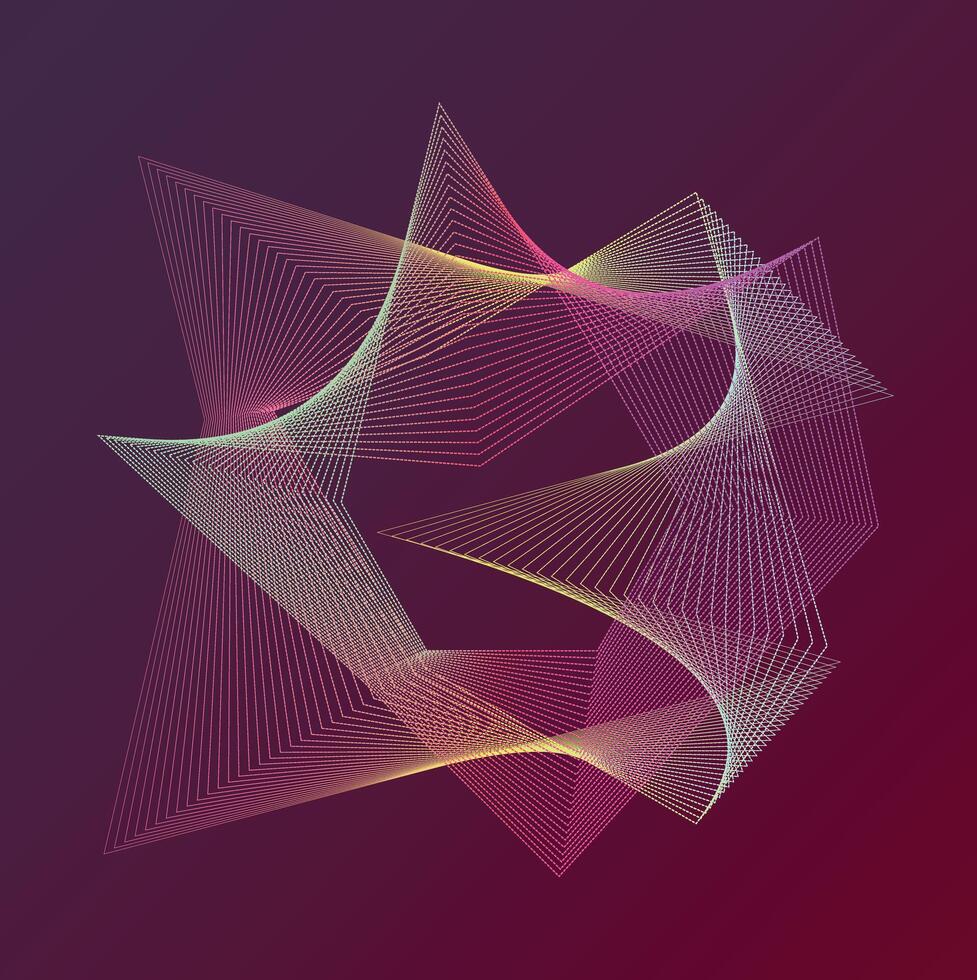 A vibrant abstract design with intricate, geometric shapes and flowing lines against a dark background. vector