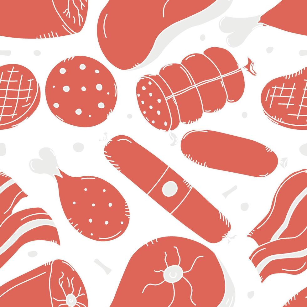 Seamless meat pattern. Doodle meat background. illustration with meat products icons vector