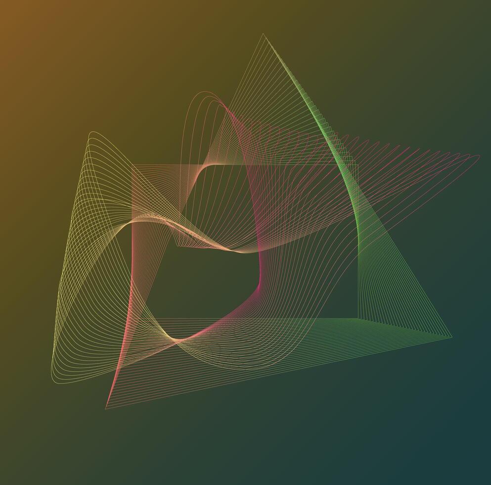 A vibrant, abstract image featuring a dynamic interplay of curved lines in various shades of green, red, and yellow against a gradient background. vector