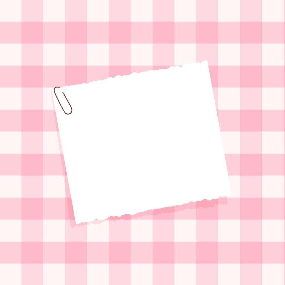 Cute background with pink checked background and torn paper vector