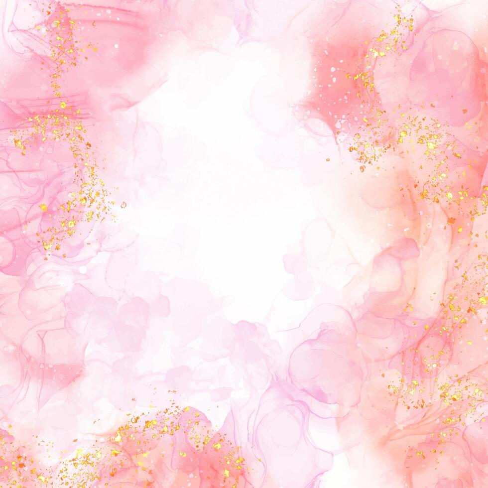 Elegant hand painted alcohol ink background with gold glitter vector