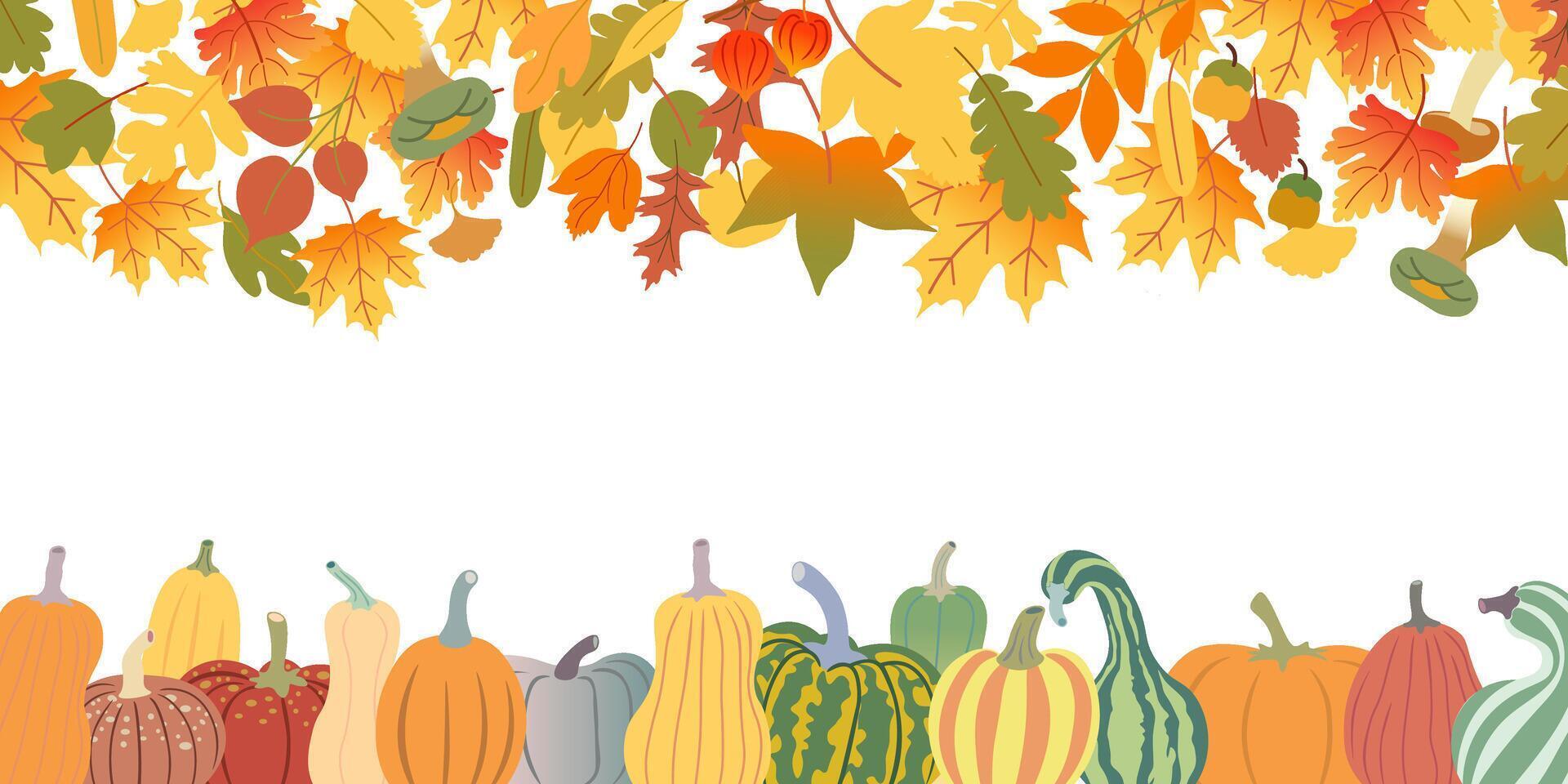 pumpkins and leaves autumn background vector