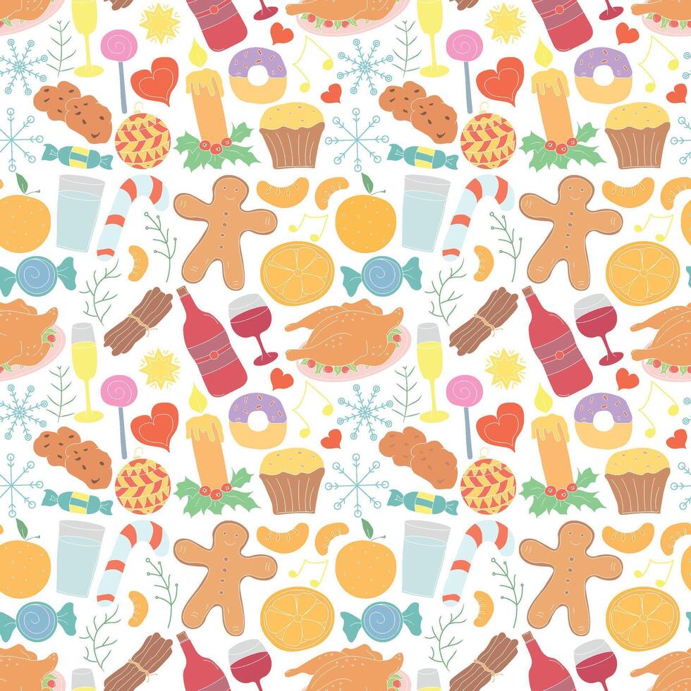 Christmas pattern. New year background. Doodle illustration with christmas and new year icons vector