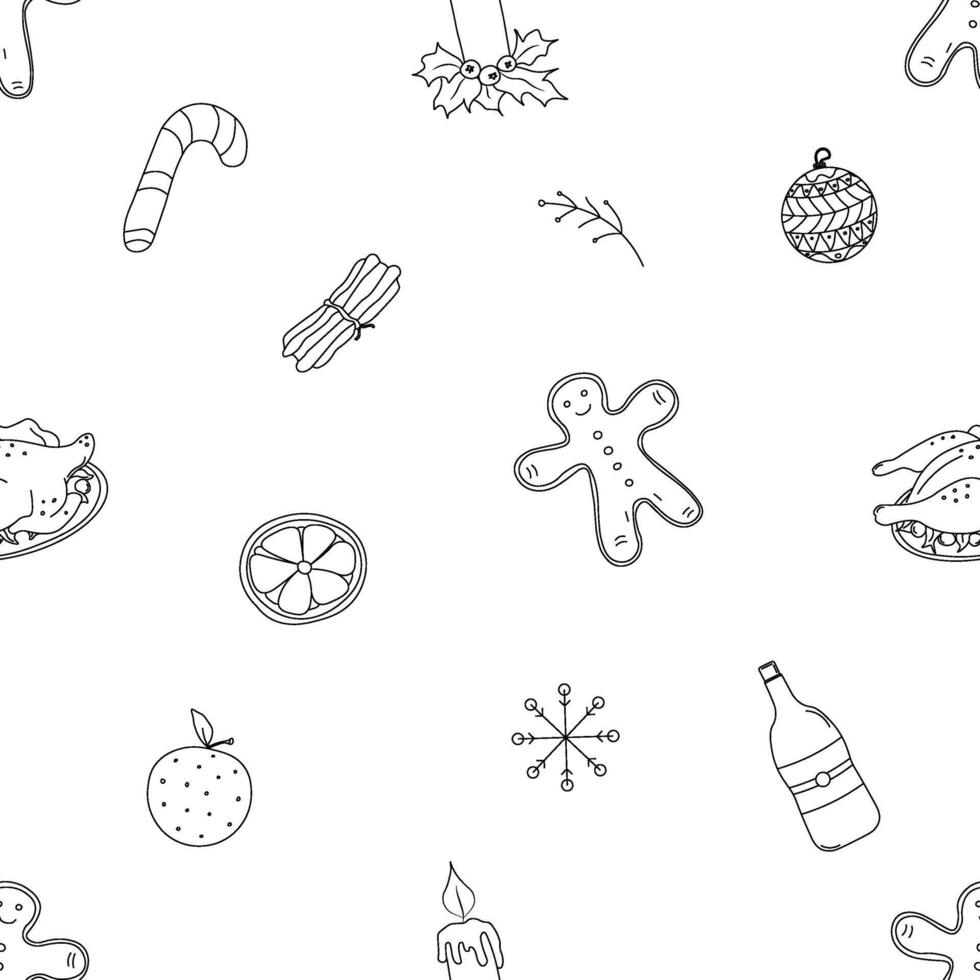 Seamless christmas pattern. New year background. Doodle illustration with christmas icons vector