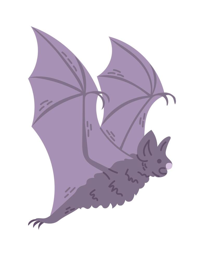 Flat hand drawn spooky flying bat. Witches animal isolated on white background. Cute design for Halloween. Good for stickers, decoration vector