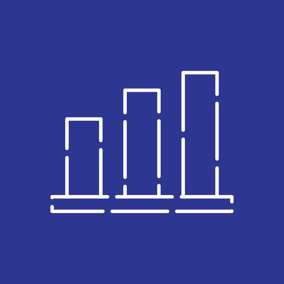 A line icon of a bar chart on a blue background vector