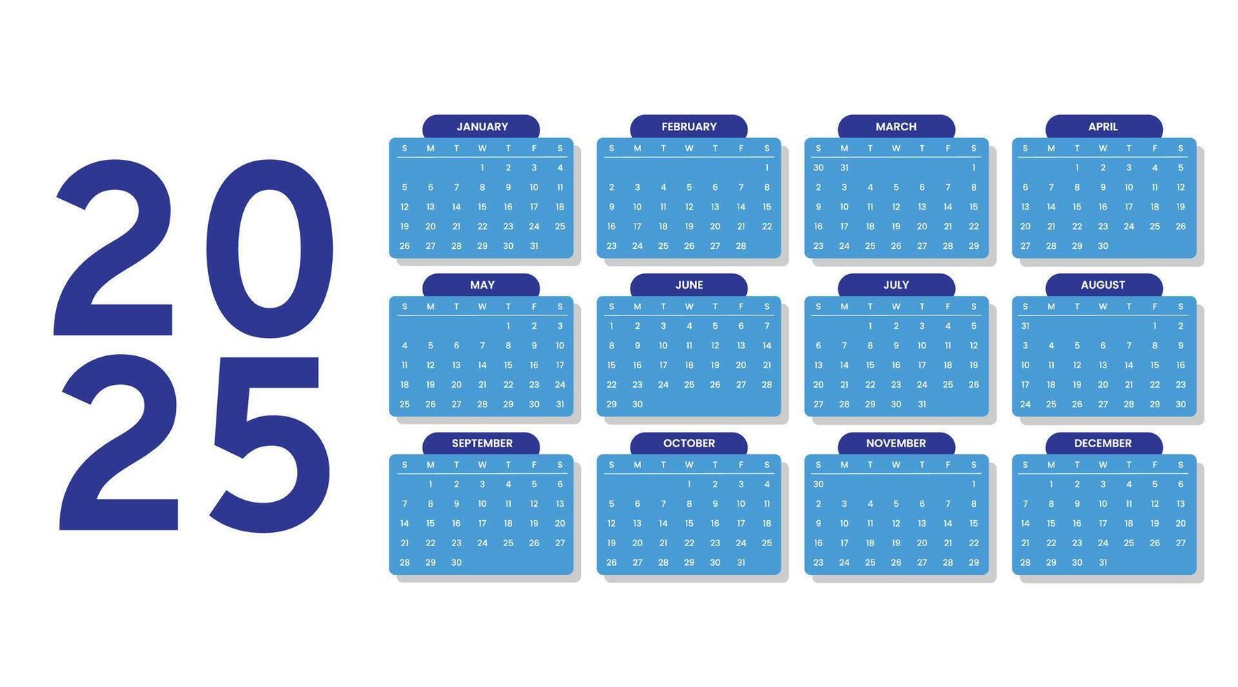calendar 2025 template, perfect for office, company, school, social media, advertising, printing and more vector