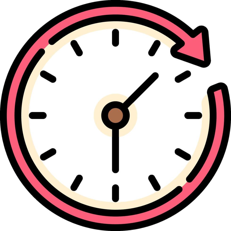 A clock with a red arrow pointing to the right vector
