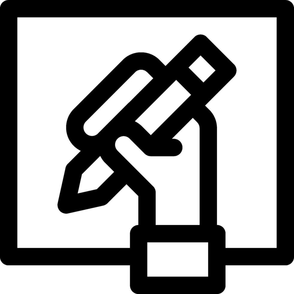 A hand holding a pen and a white square vector