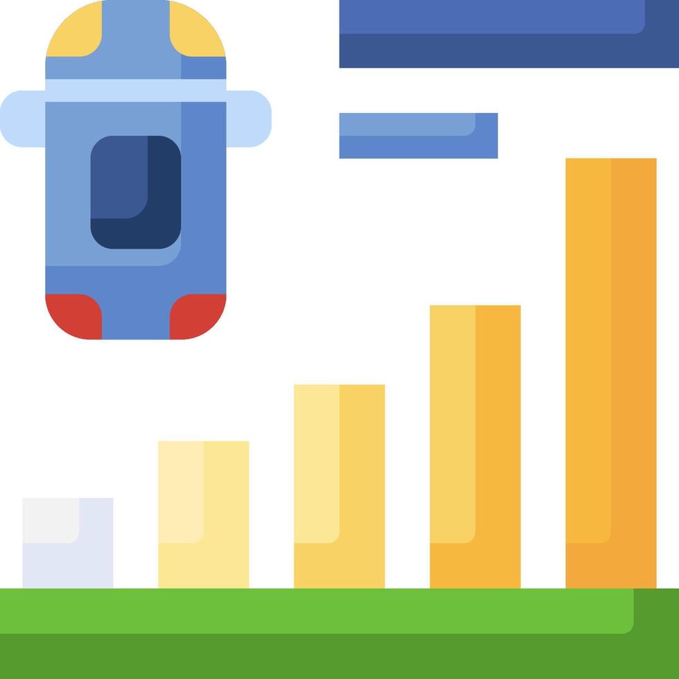 A car driving over a bar chart with a car on top vector