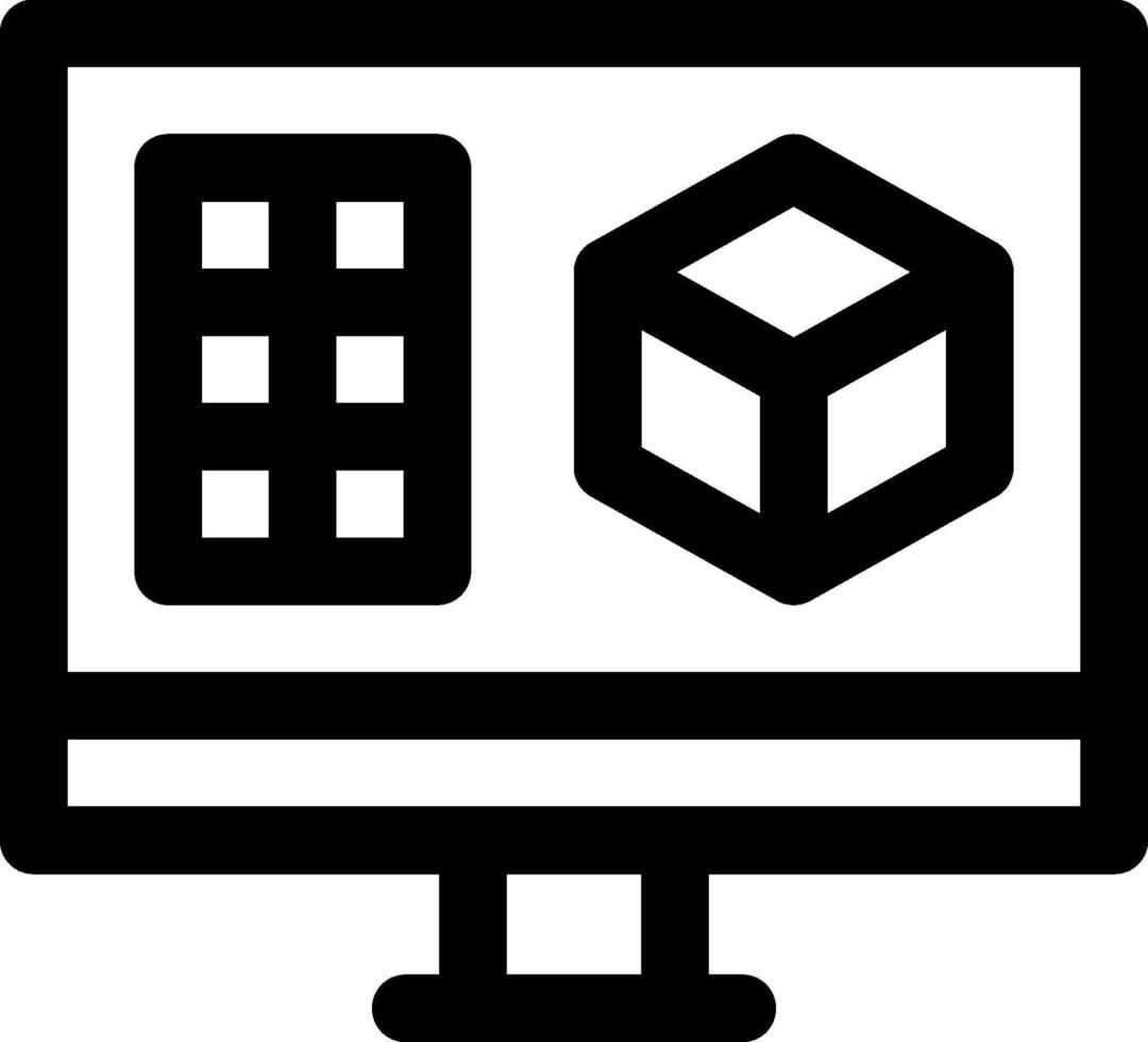 A computer monitor with a cube on it vector