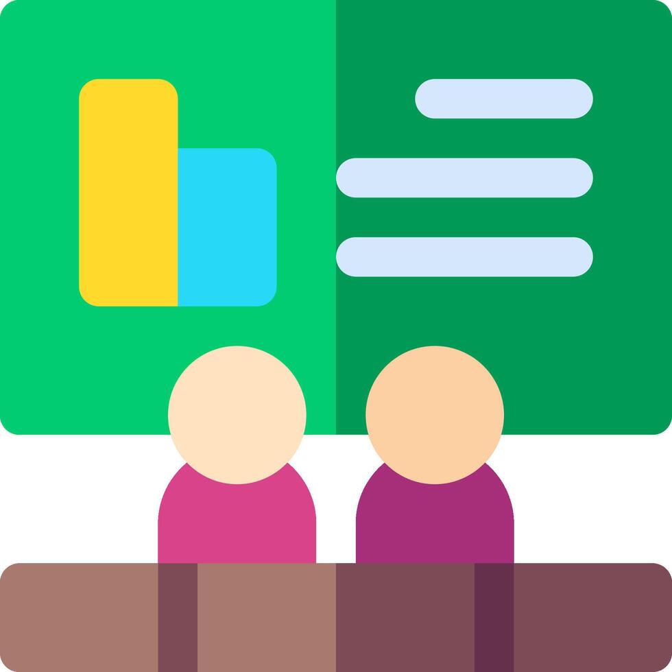Two people sitting at a table with a chart on the wall vector