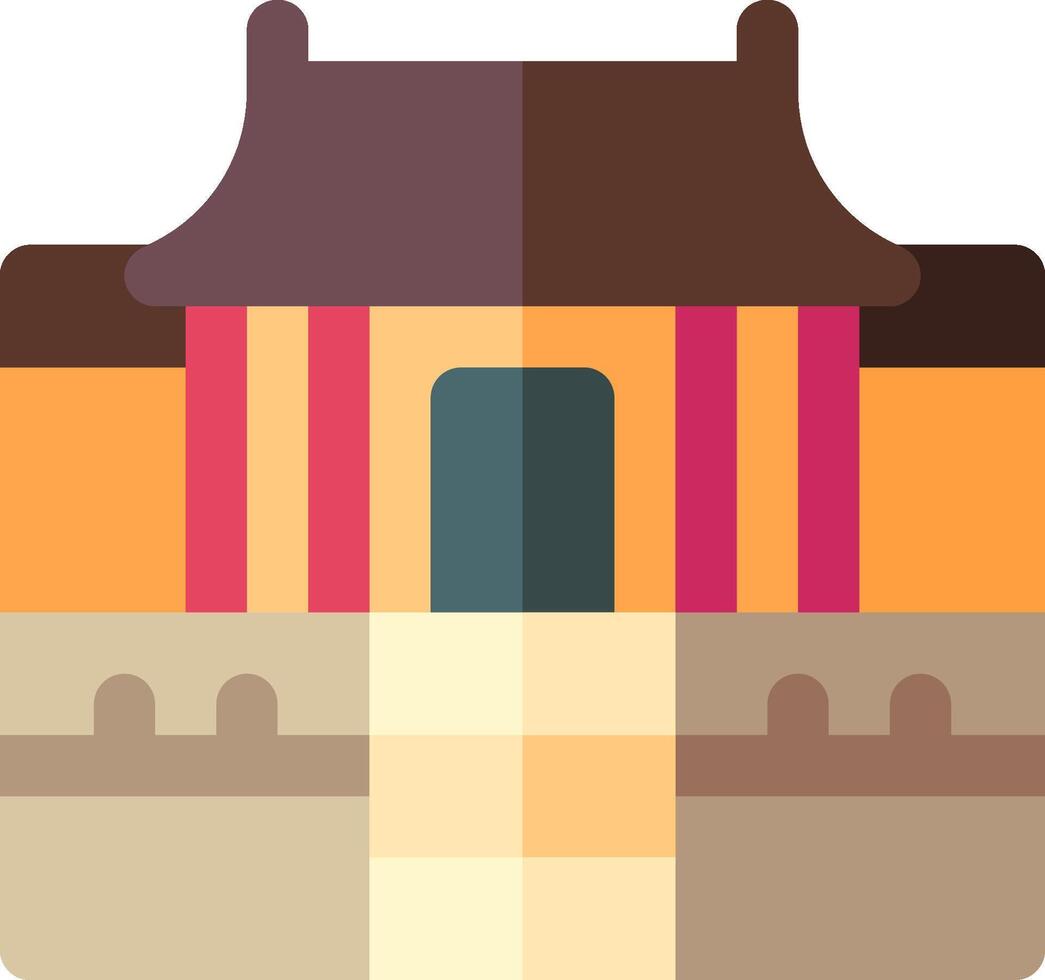 A chinese building with a red roof and a yellow door vector