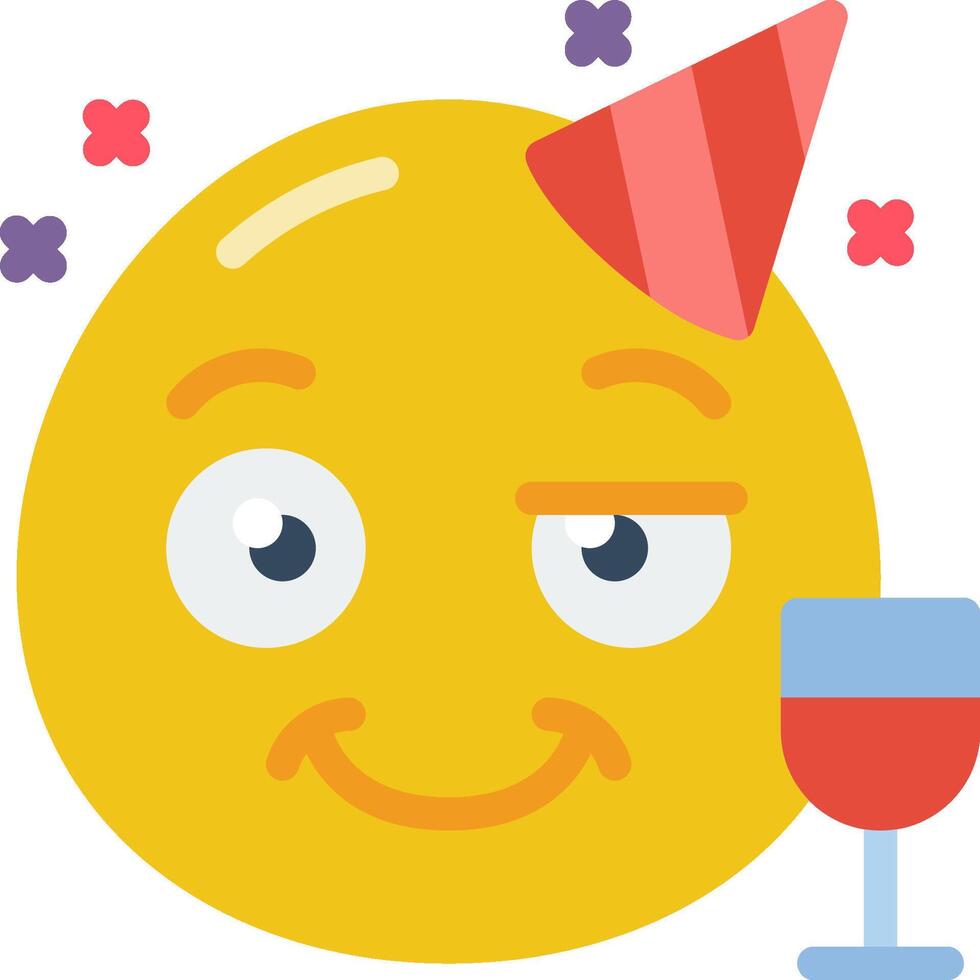 A yellow emoticion with a party hat and a glass of wine vector
