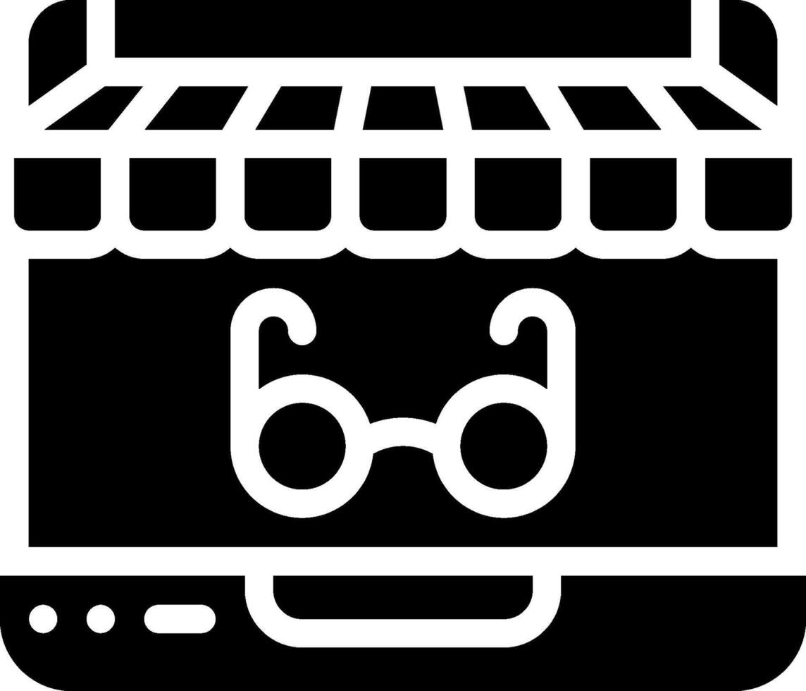 A black and white icon of a computer with glasses vector