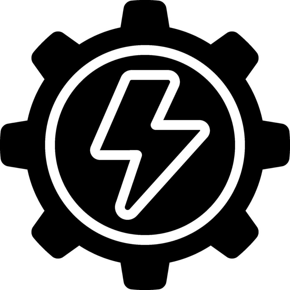 A black and white gearwheel with a lightning bolt vector