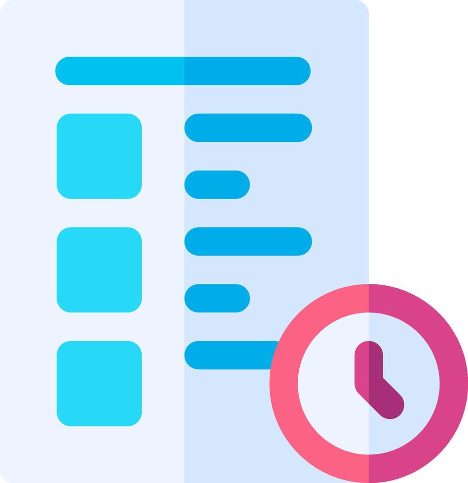 A blue and pink clock icon with a paper document vector