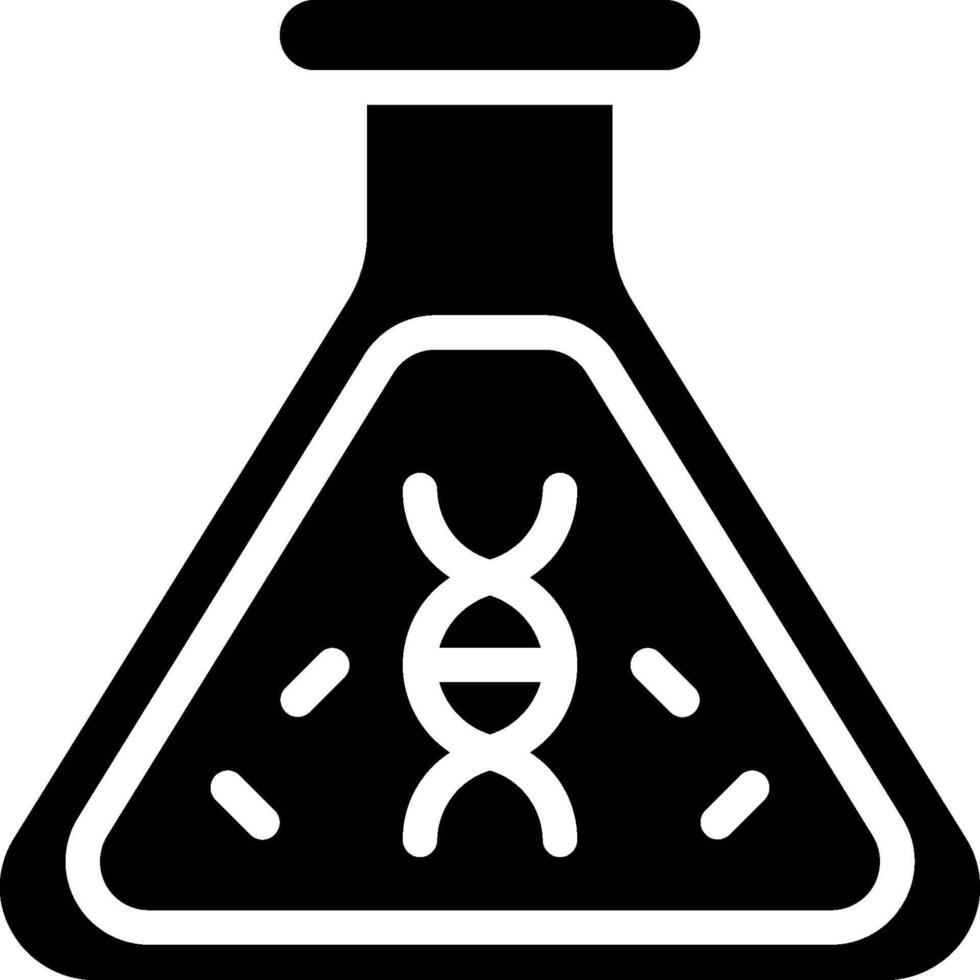 A black and white icon of a flask with a dna vector