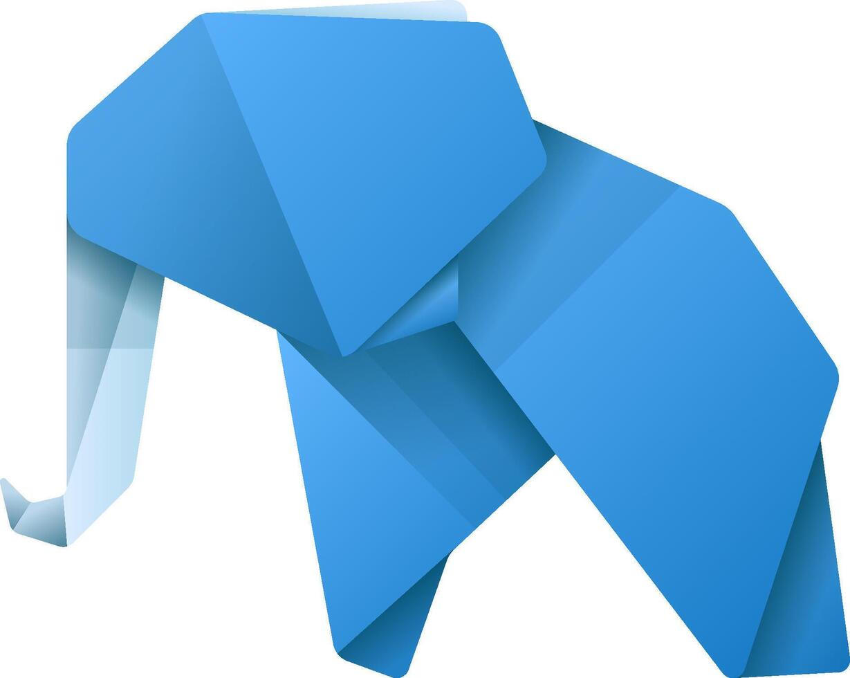 A blue origami elephant with a long tail vector
