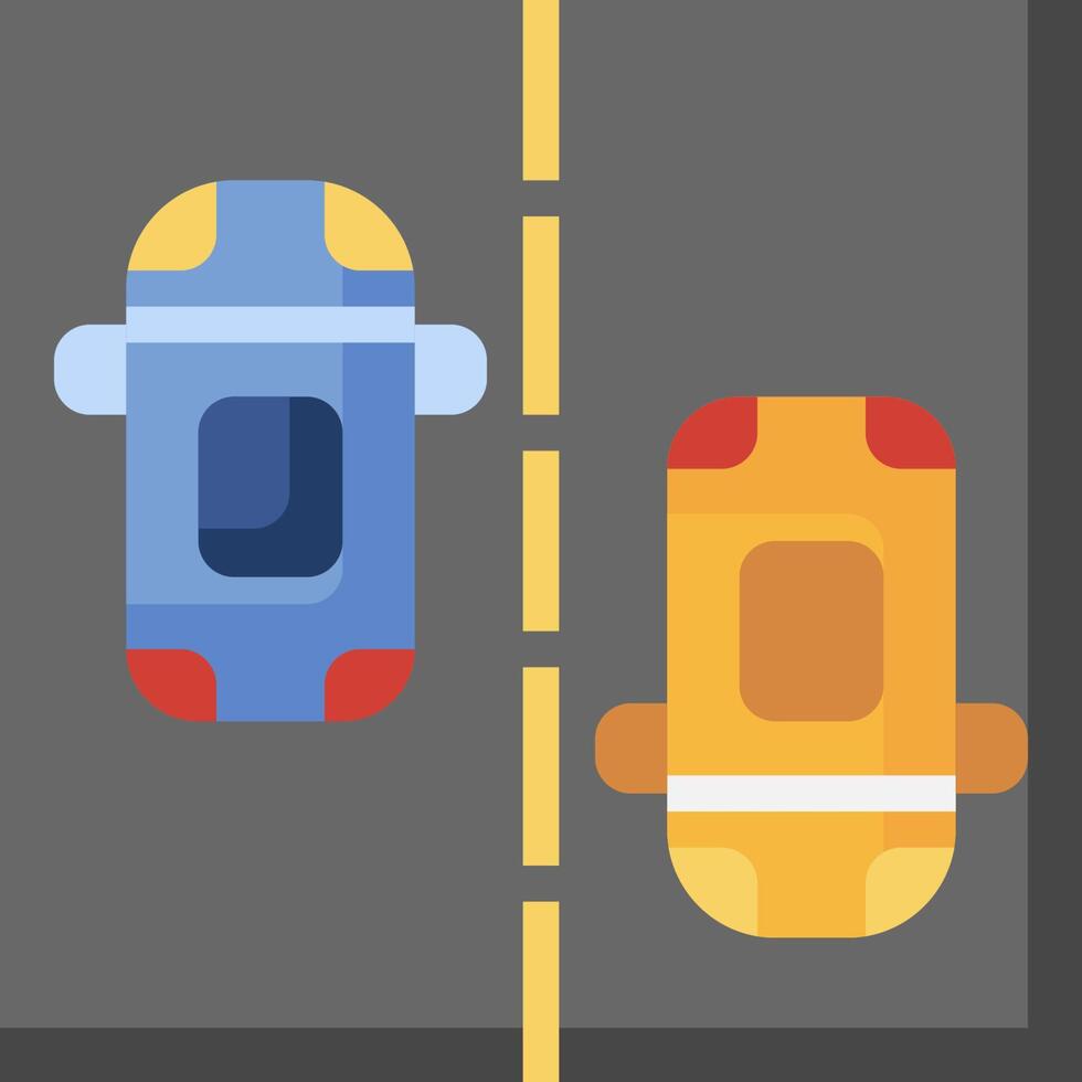 Two cars are driving on the road in the same direction vector