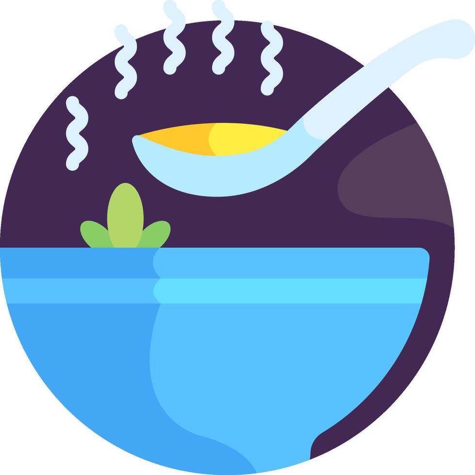 A bowl of soup with a spoon and a plant vector