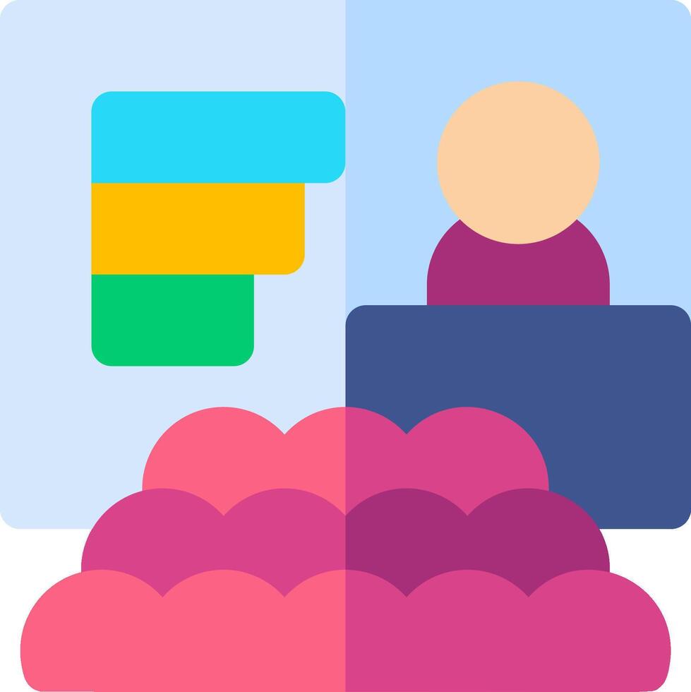 A person sitting in front of a computer with a cloud icon vector