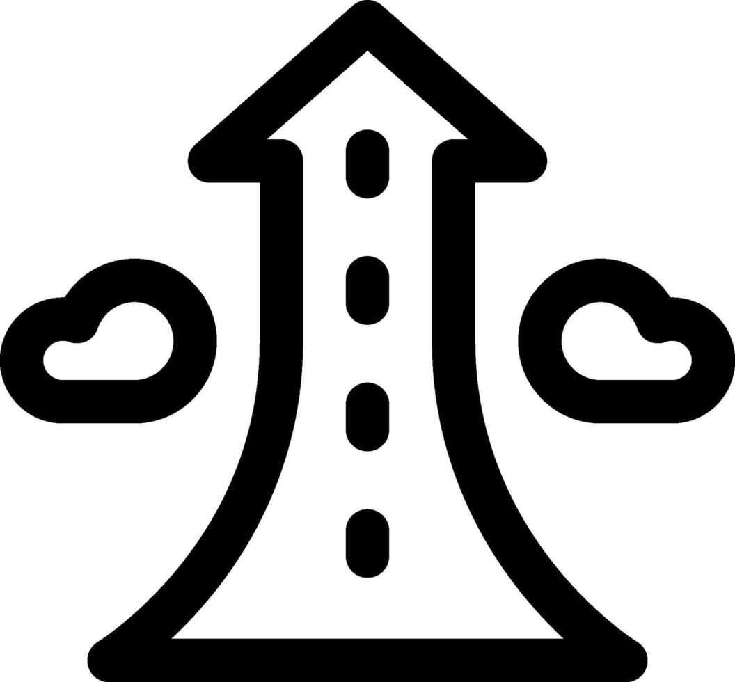 A black and white icon of a road with a cloud vector