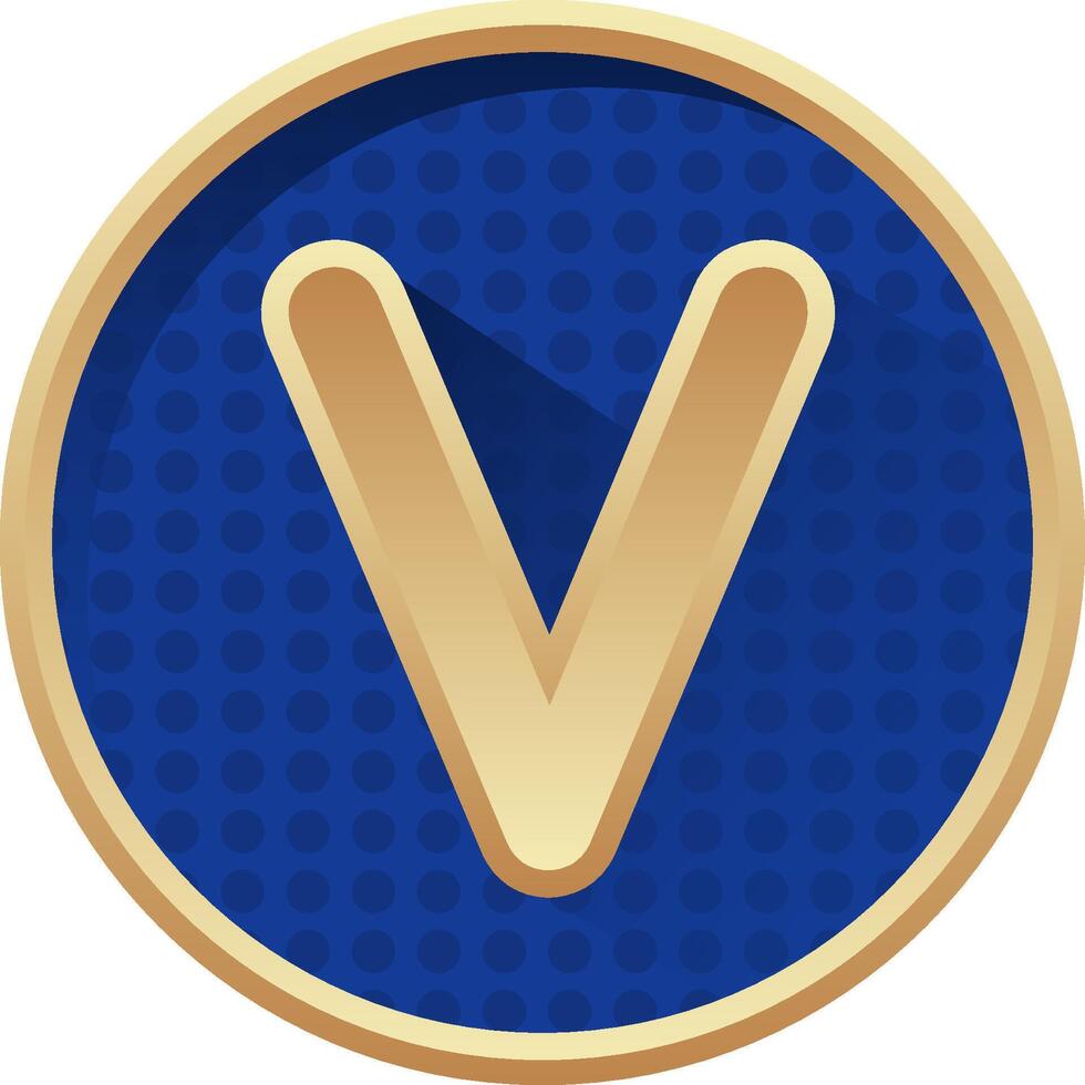The v logo in a blue and gold circle vector
