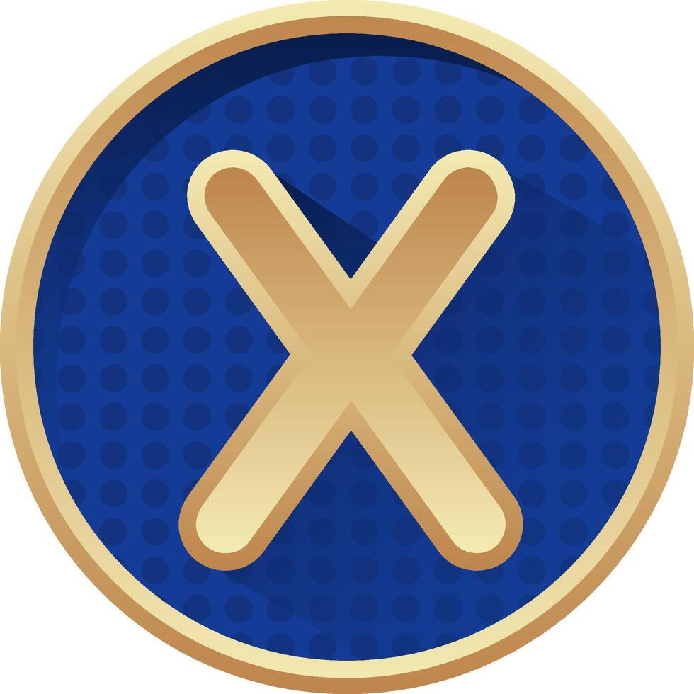 X icon blue round button with gold border vector