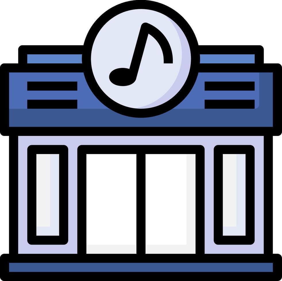 A music store icon with a clock and music note vector