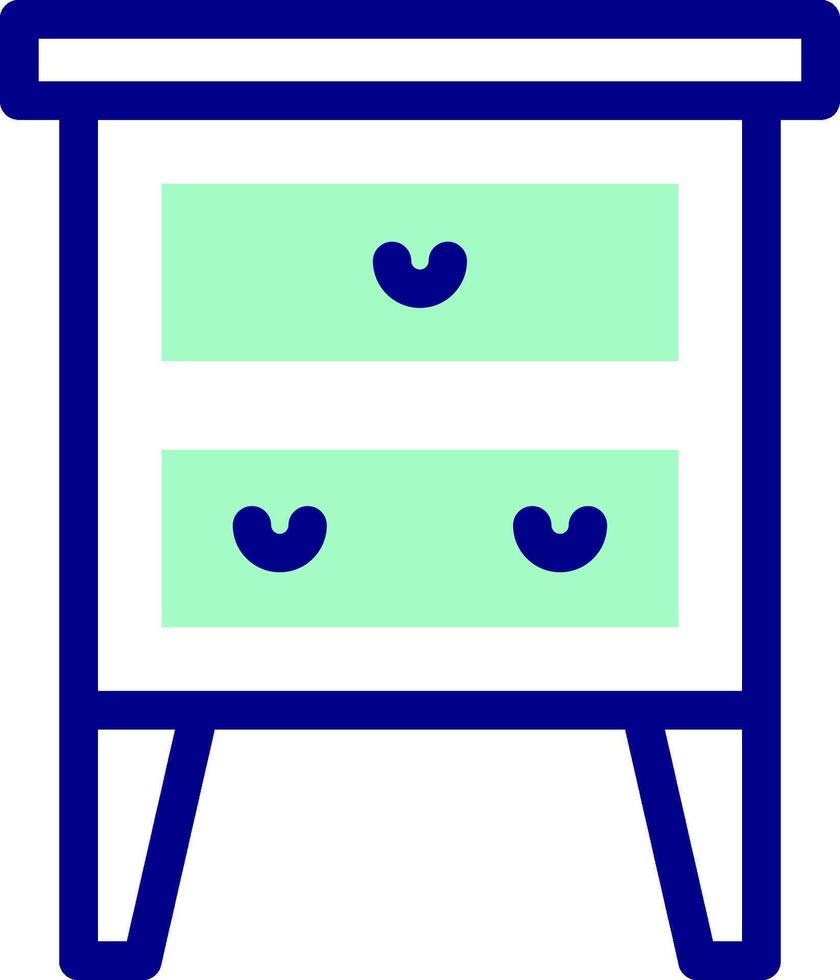 A blue and white dresser with two drawers vector