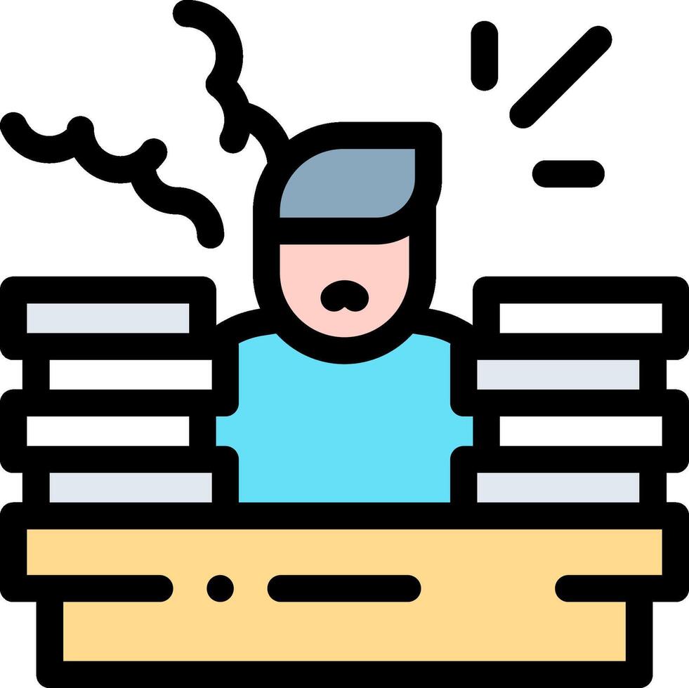 A man is sitting at a desk with stacks of books vector