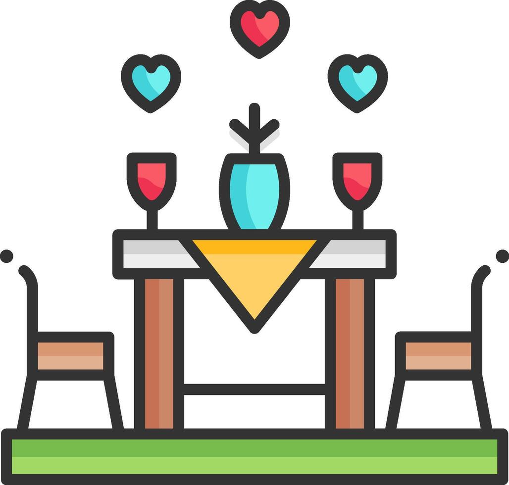 A table with two chairs and a wine glass vector