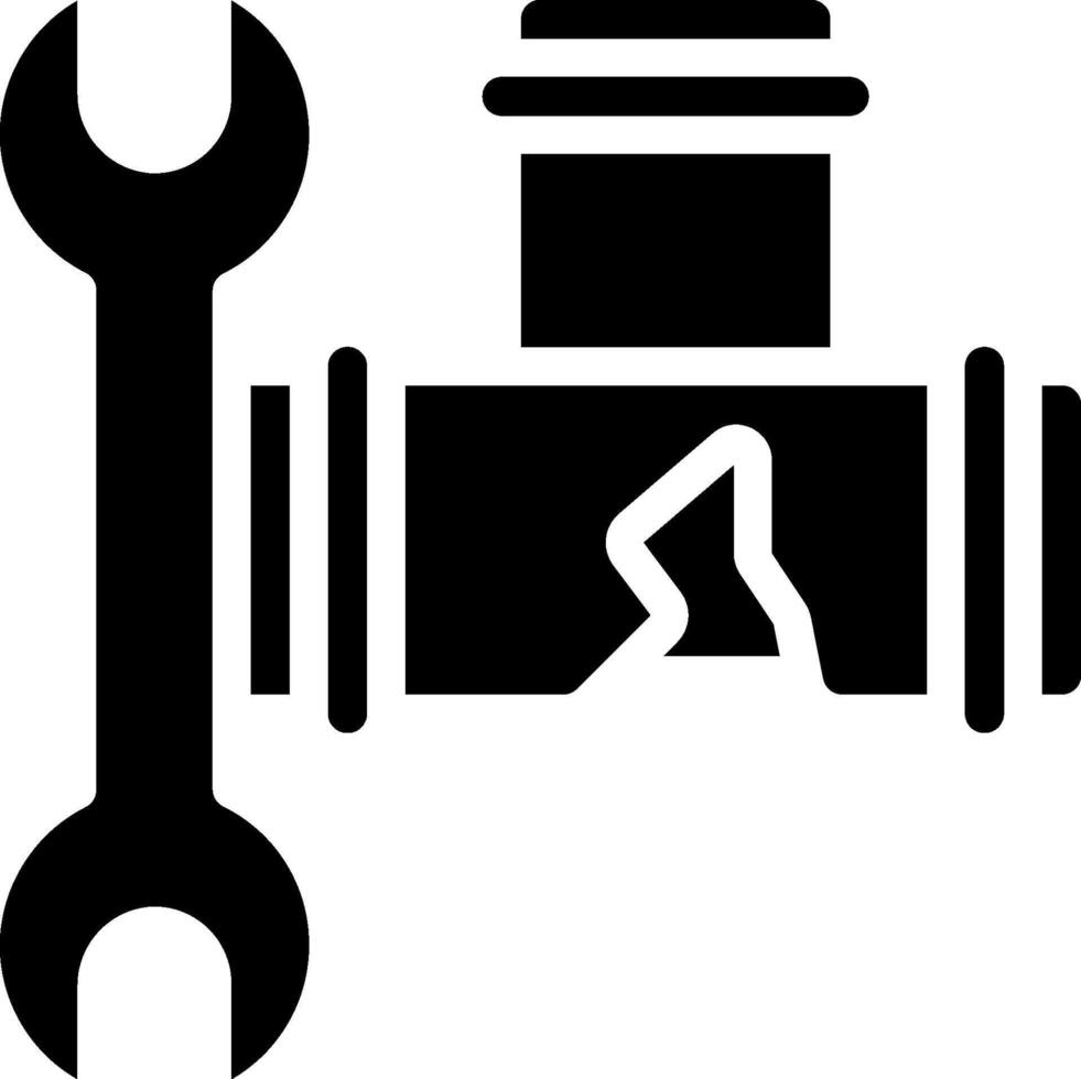 A black and white icon of a wrench and a pipe vector