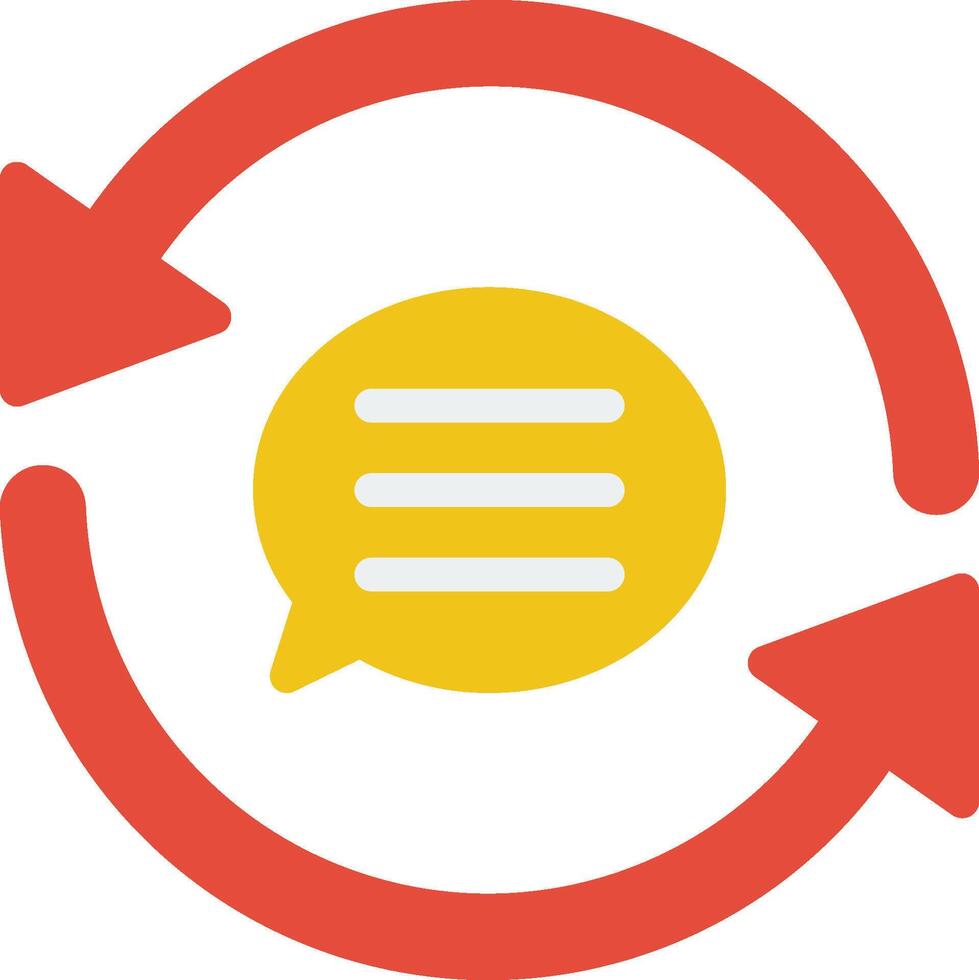 A circular icon with a speech bubble and two arrows vector
