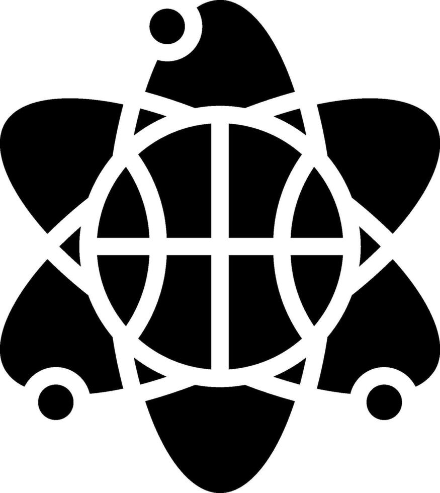 A black and white logo with an atom and a basketball vector
