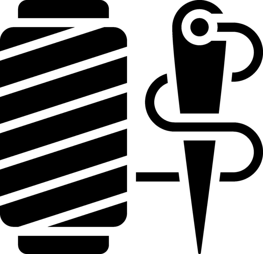 A black and white image of a sewing needle and thread vector