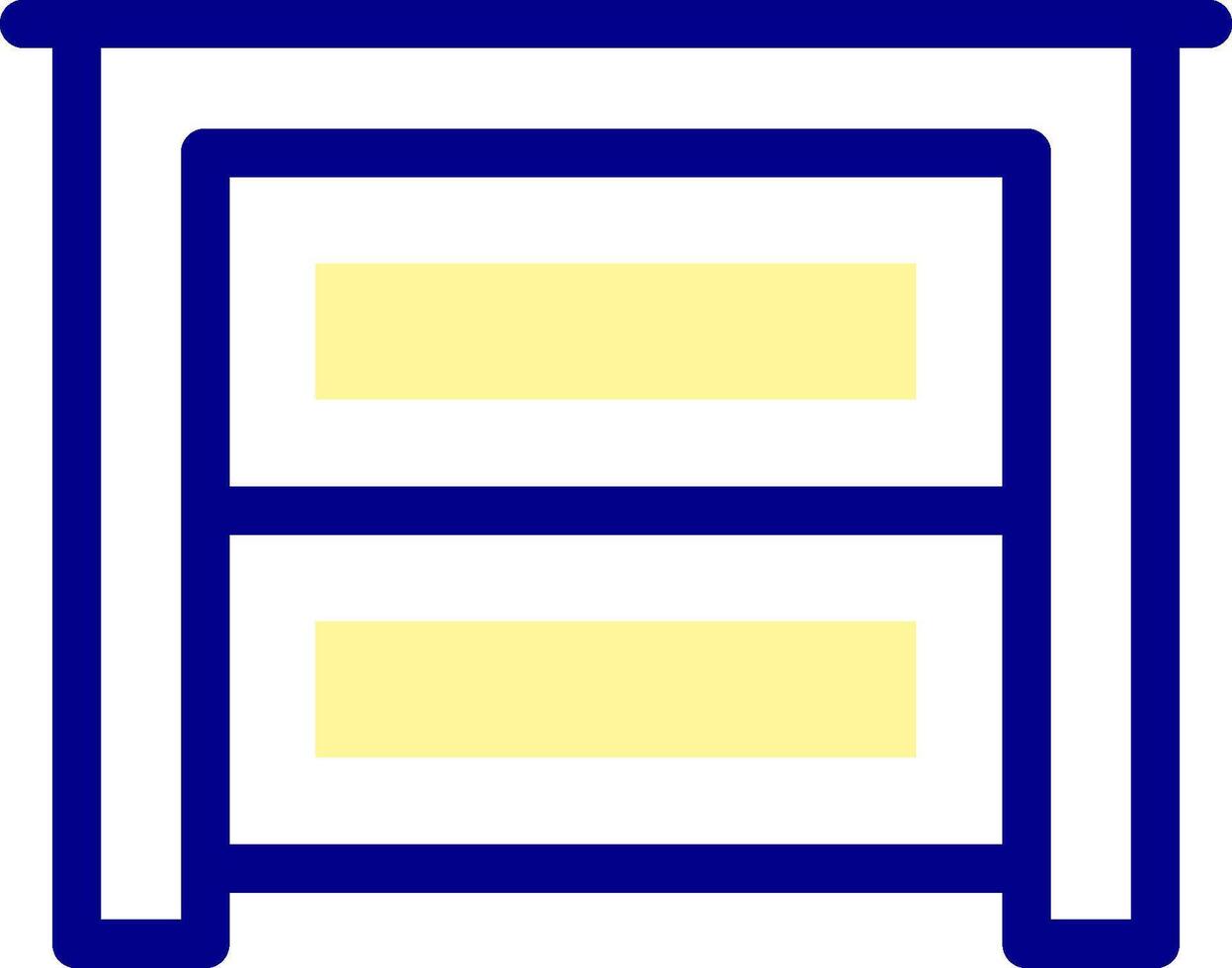 A blue and yellow dresser with two drawers vector