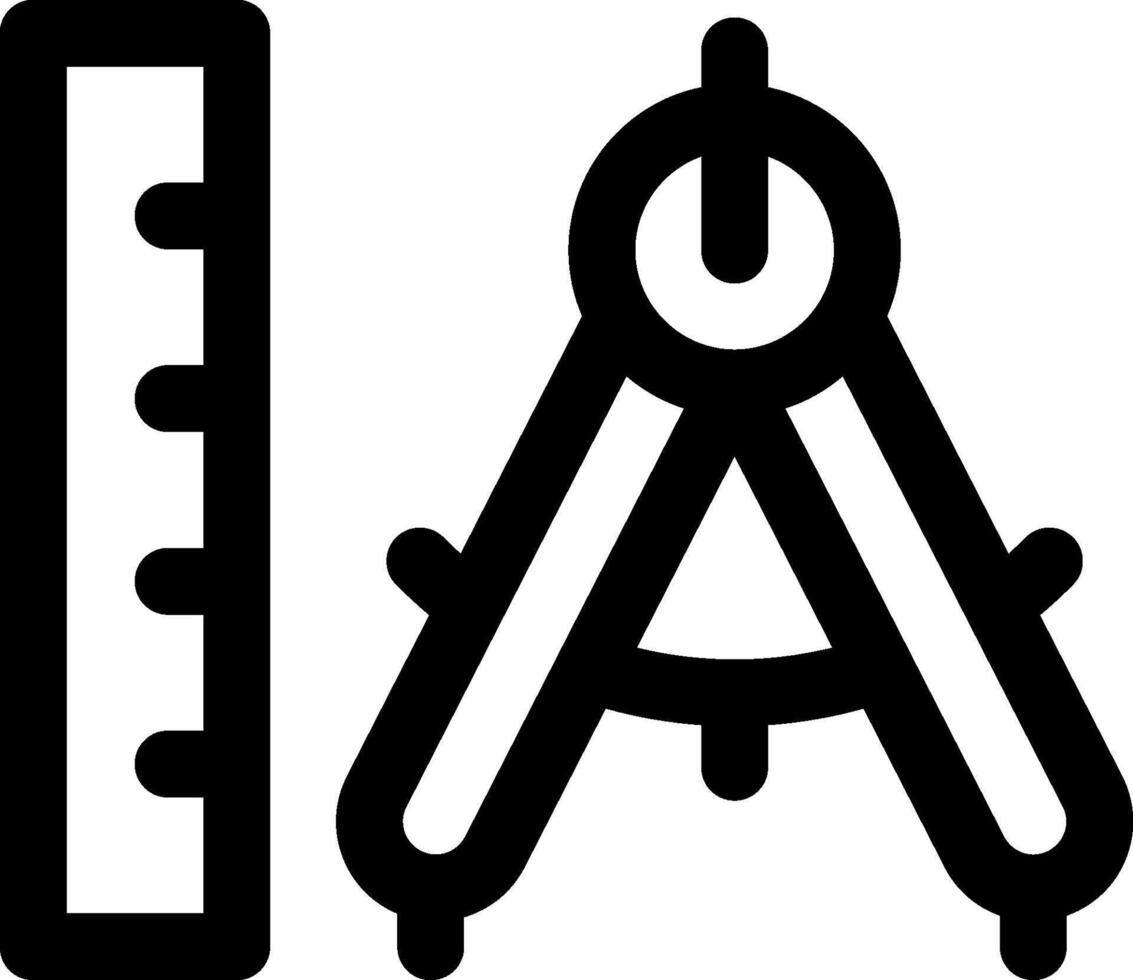 A black and white drawing of a compass and ruler vector