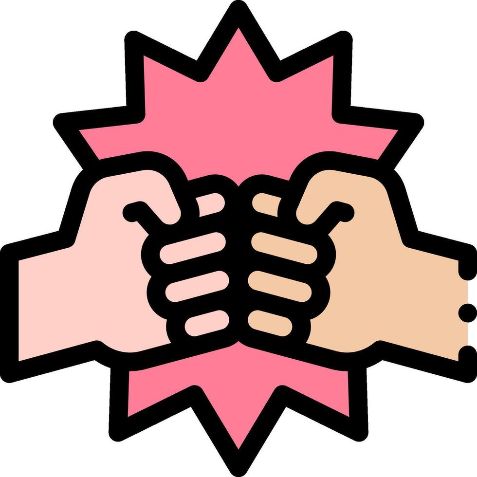 Two hands holding each other in a pink starburst vector