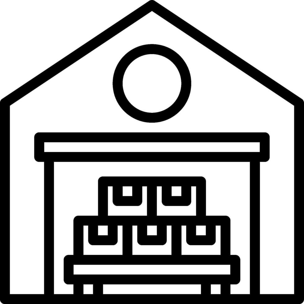 A black and white illustration of a warehouse vector