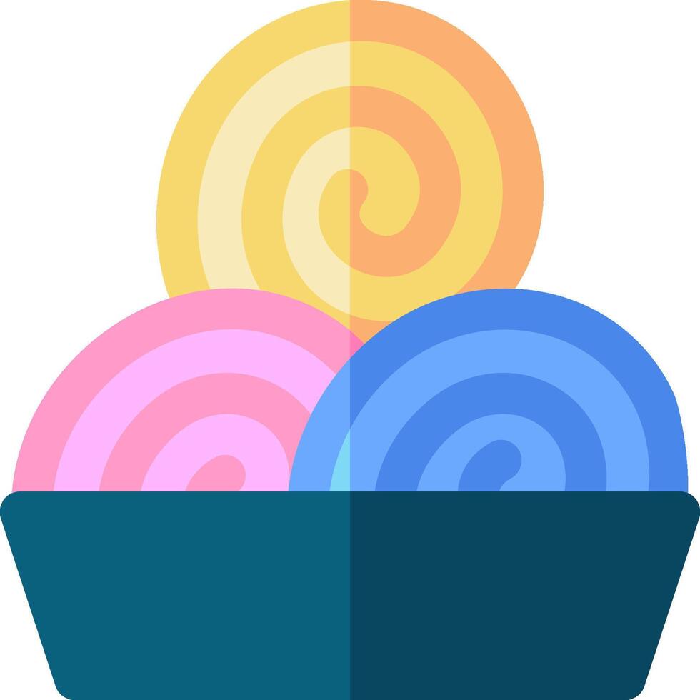 A bowl of colorful lollipops in a flat design vector