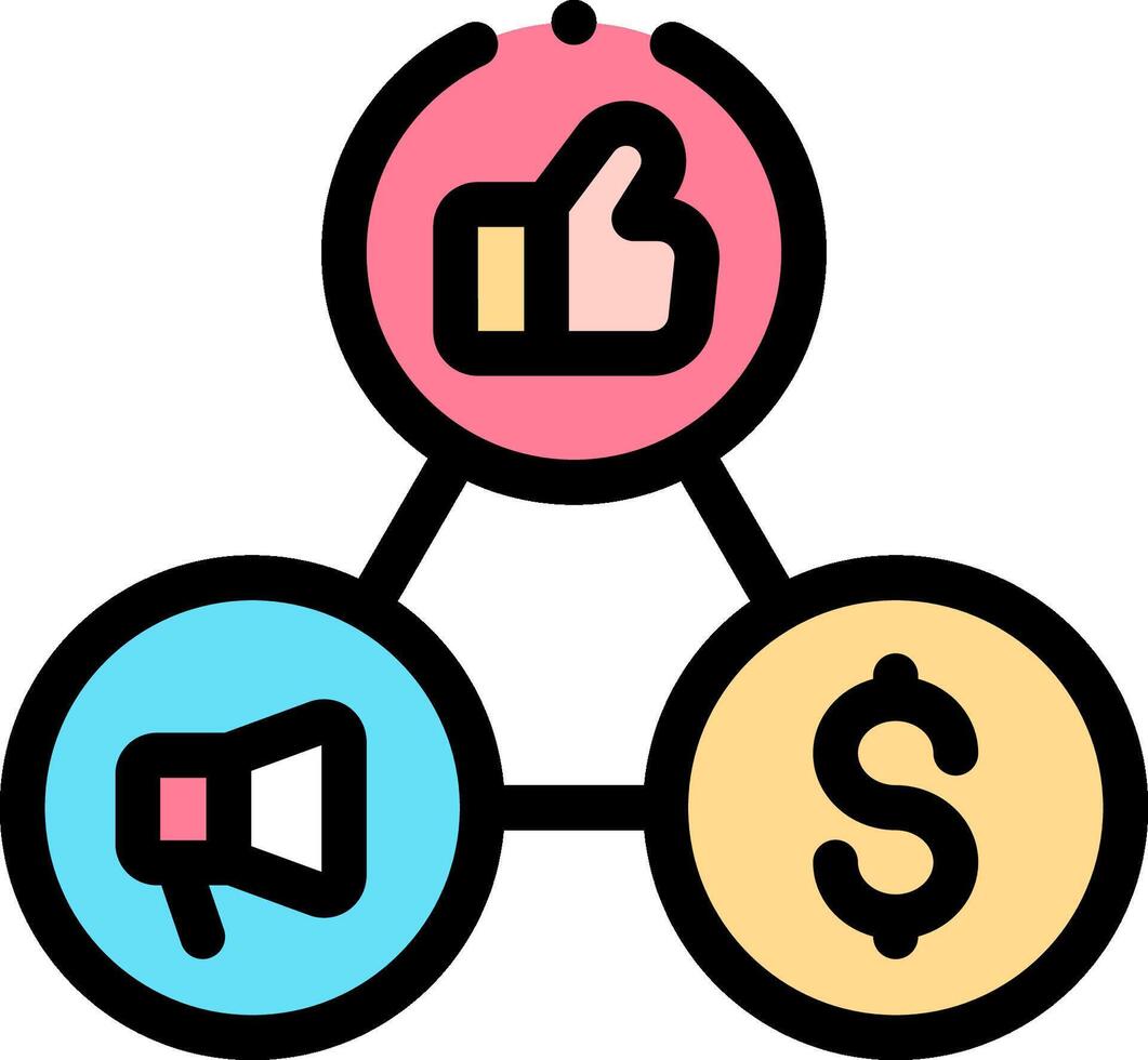 A circle with three icons, one of which is a dollar sign vector