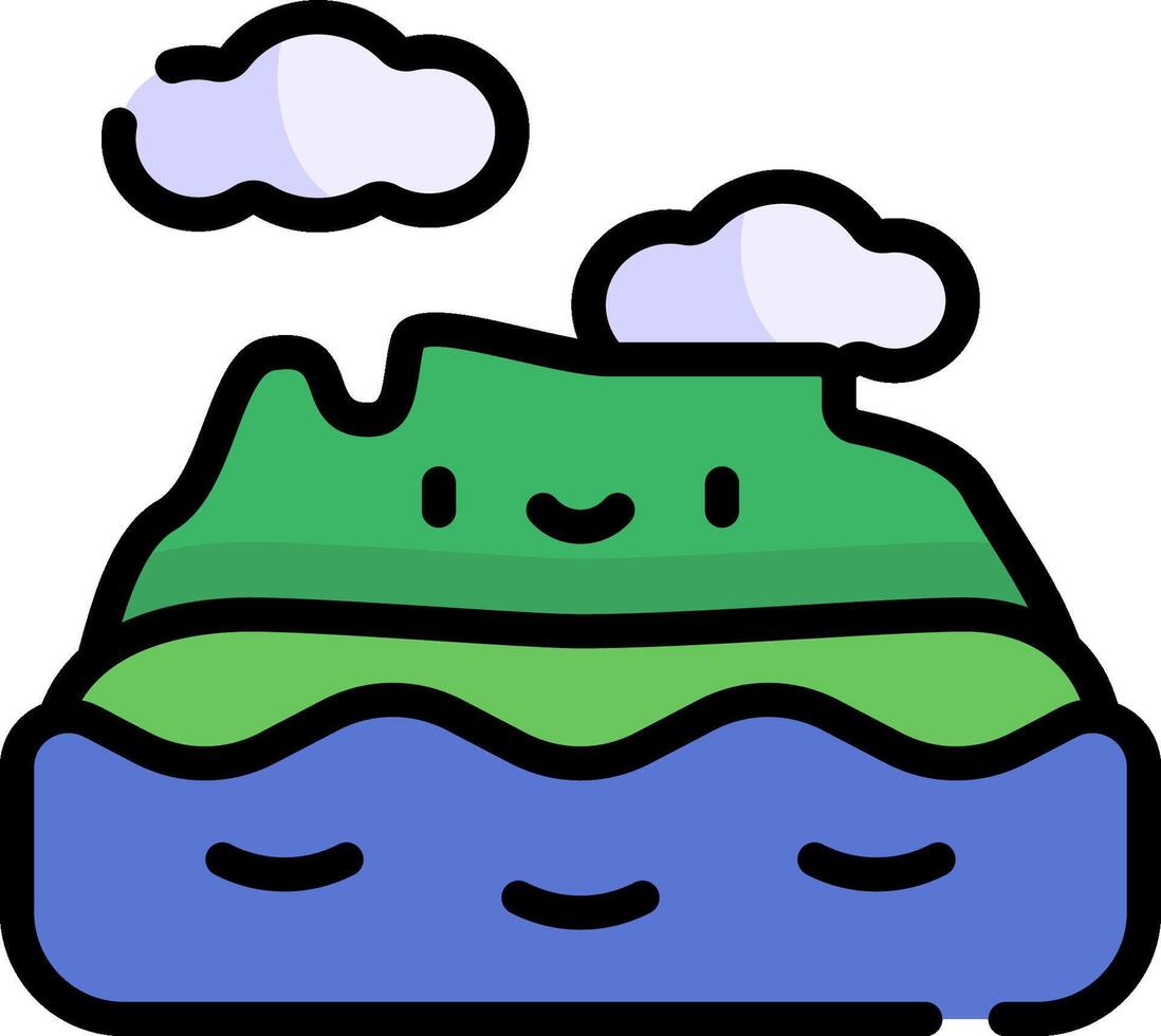 A cartoon mountain with clouds and clouds vector