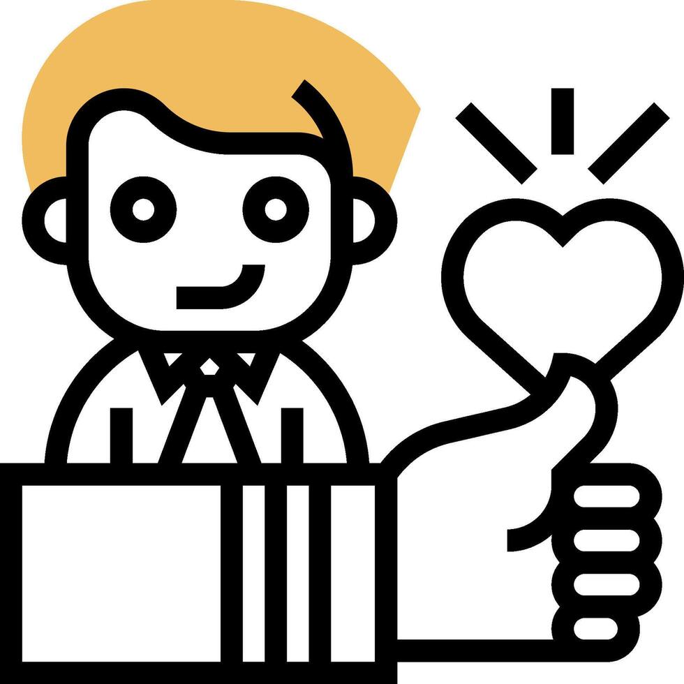 A man holding a heart with his thumb up vector