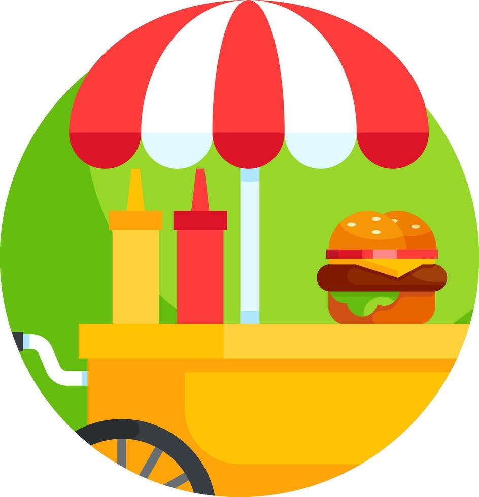 A hamburger and hot dog cart with an umbrella vector