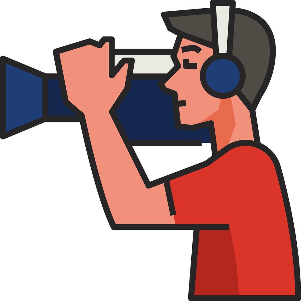 A man with headphones is holding a camera vector